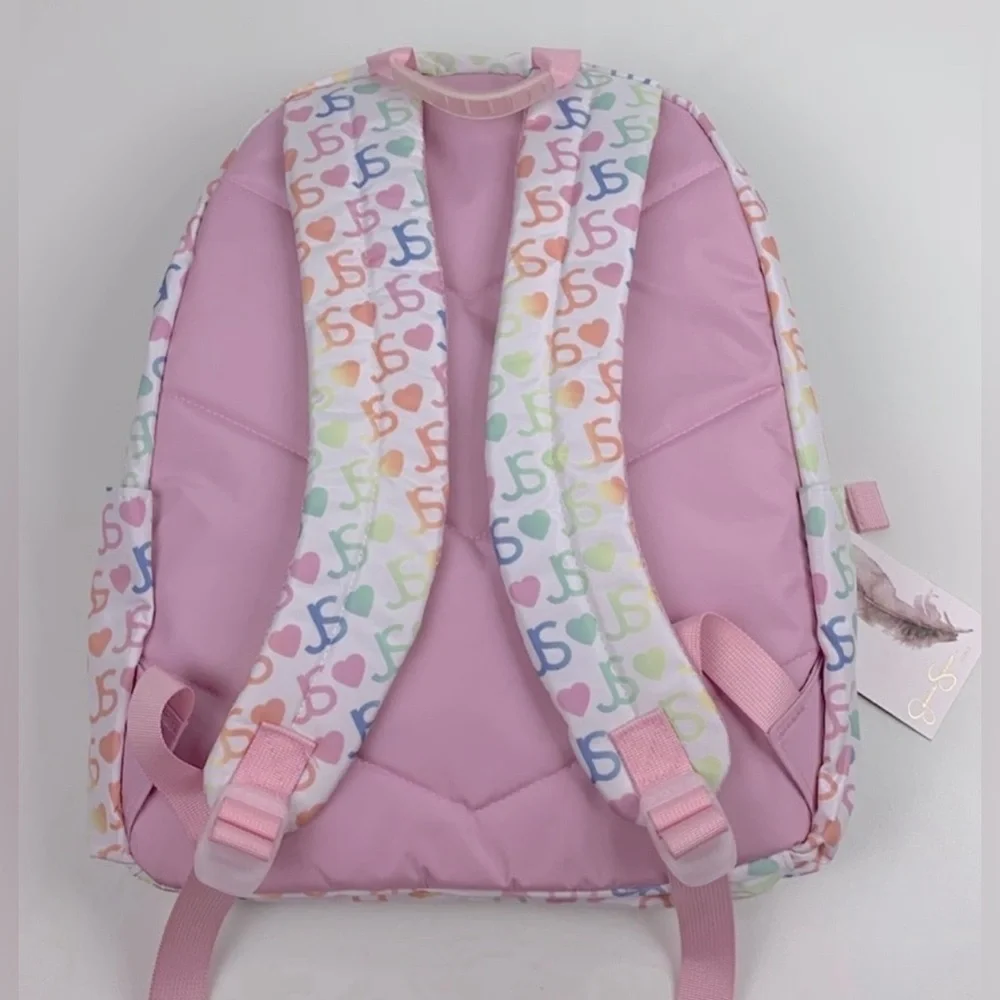 Jessica Simpson Pink Pastel Logo Full Size Backpack and Lunch Bag Set- NWT